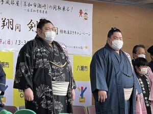 フレスポ八潮に大栄翔と剣翔がやってきました!!草加警察「豆まき防犯キャンペーン」