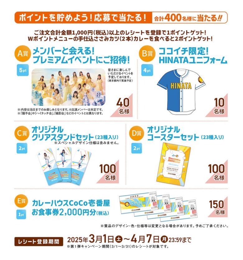 この春はココイチでHAPPYに！日向坂46キャンペーン実施中！