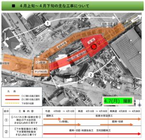 埼玉県　八潮市中央1丁目で進む道路陥没復旧工事　4月上旬～下旬の主な工程を発表