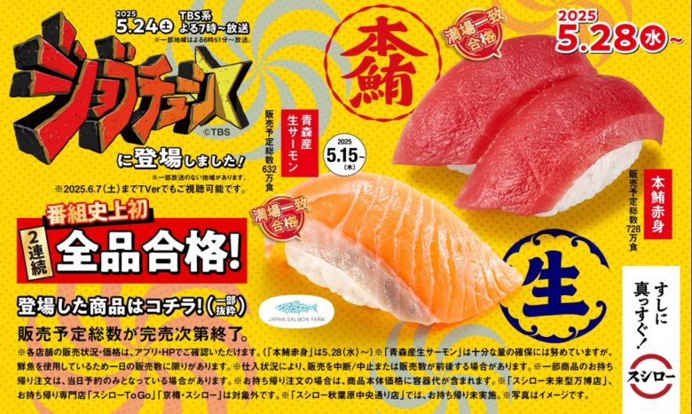 スシロー、『ジョブチューン』で快挙達成!史上初の2連続全品合格に輝く