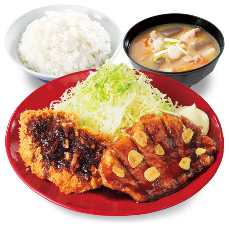 トンテキとチキンカツの合い盛り定食