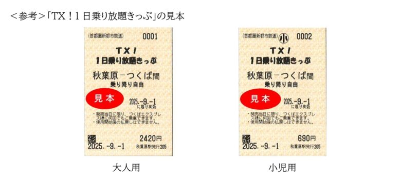 つくばエクスプレス開業20周年記念「TX!1日乗り放題きっぷ」9月限定発売