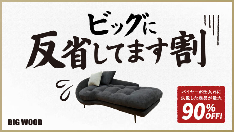 ビッグウッド草加店で「ビッグに反省してます割」開催　仕入れ失敗品を最大90％オフで販売
