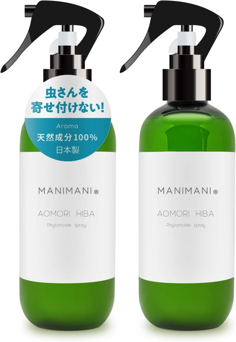 MANIMANI 青森ヒバ天然虫除けスプレー さわやかな森林の香りタイプ【300mlスプレー 2本組】天然成分100% 化学薬品不使用 ハッカ 除虫菊 フィトンチッド 玄関 ベランダ 日本製