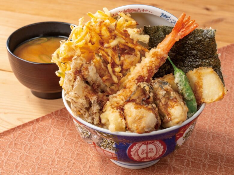 大粒牡蠣とかき揚げの秋天丼 味噌汁付 1,580円(税込1,738円)
