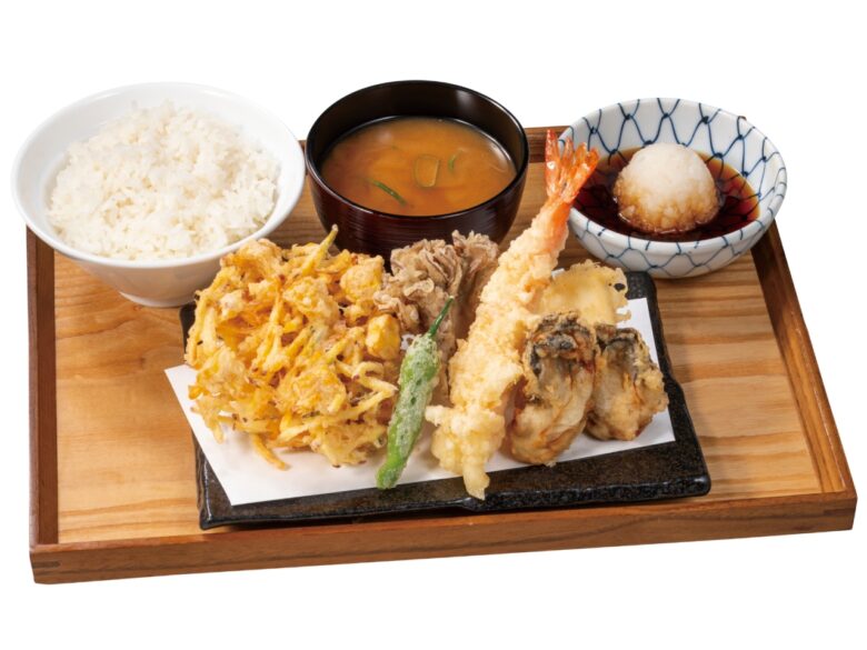 大粒牡蠣とかき揚げの秋の天盛り定食 1,680円(税込1,848円)