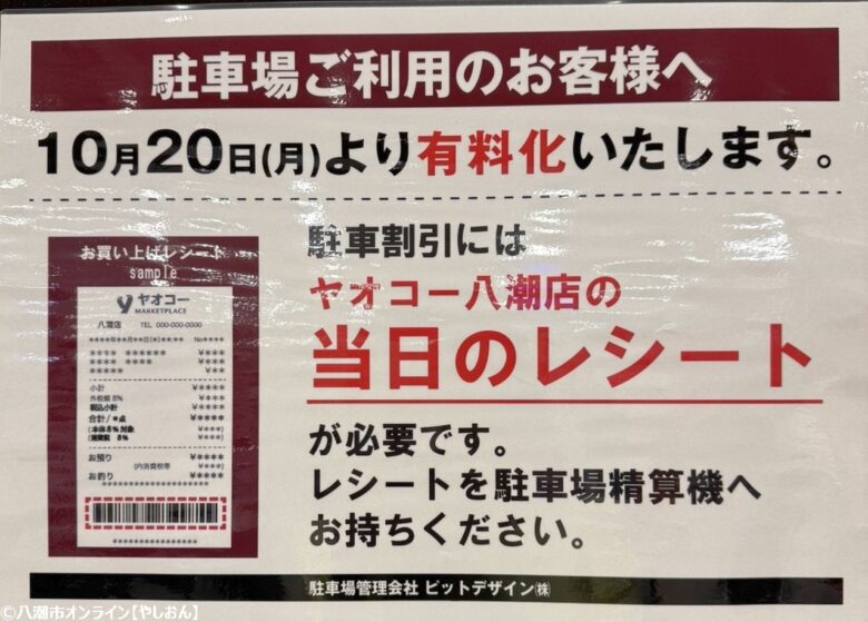 店頭に設置の案内　ヤオコー八潮店