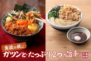 丸亀製麺、食欲の秋にぴったり！完全新作「旨辛 肉盛りニラ玉ぶっかけうどん」登場