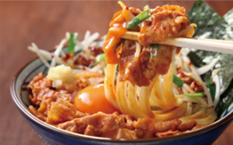 旨辛 肉盛りニラ玉ぶっかけうどん