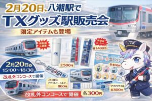 八潮駅でTXグッズ駅販売会　限定アイテムも登場　2月20日開催