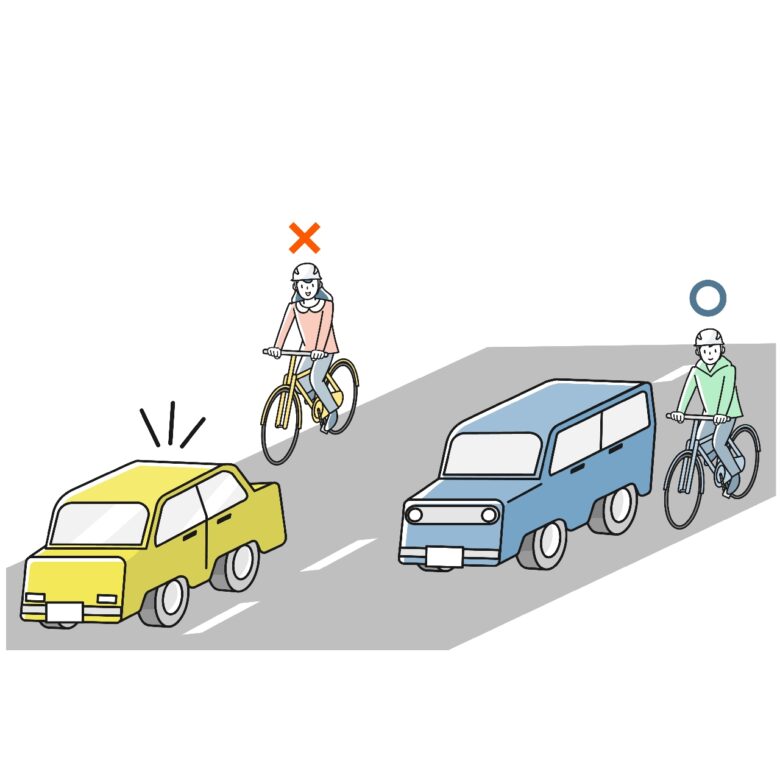 左側通行する自転車と右側通行する自転車