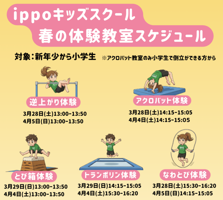 春休みに運動を楽しもう！八潮駅近く「ippoキッズスクール八潮店」で無料体験教室を開催