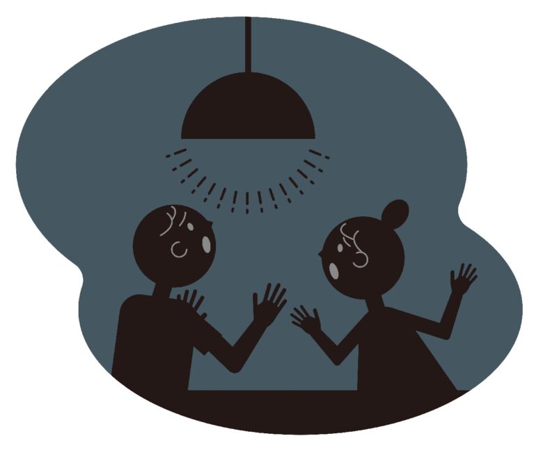 停電 慌てる夫婦 災害 トラブル ベクター イラストカット