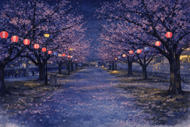 三郷中央におどり公園で春祭り開催　提灯100灯が彩る夜桜スポットに