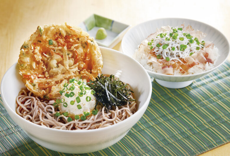 野菜かき揚げのぶっかけおろしそばと釜揚げしらす丼/969円(税込1,065円)
