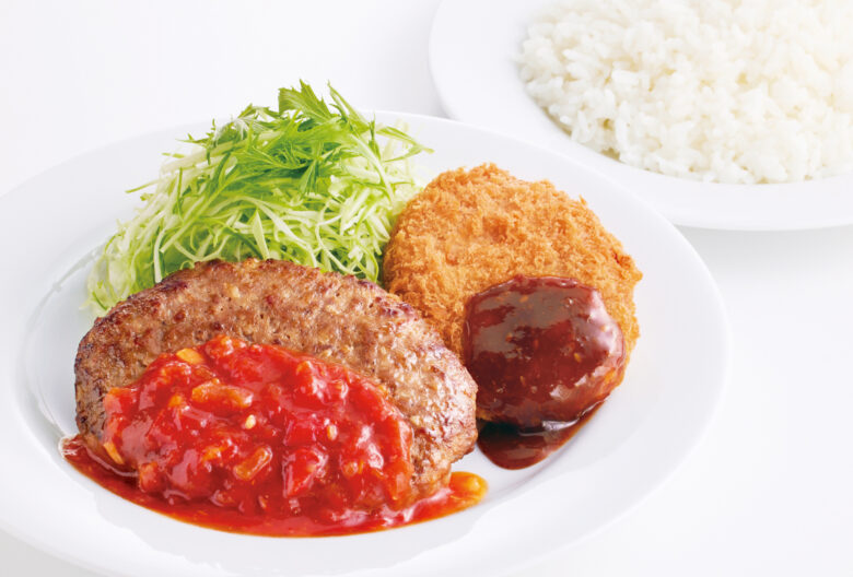 【火曜日】ハンバーグ&ポテトコロッケ/455円(税込500円)