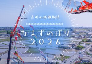 吉川で「なまずのぼり2026」開催　クレーンで揚げる巨大60m級の空の風物詩