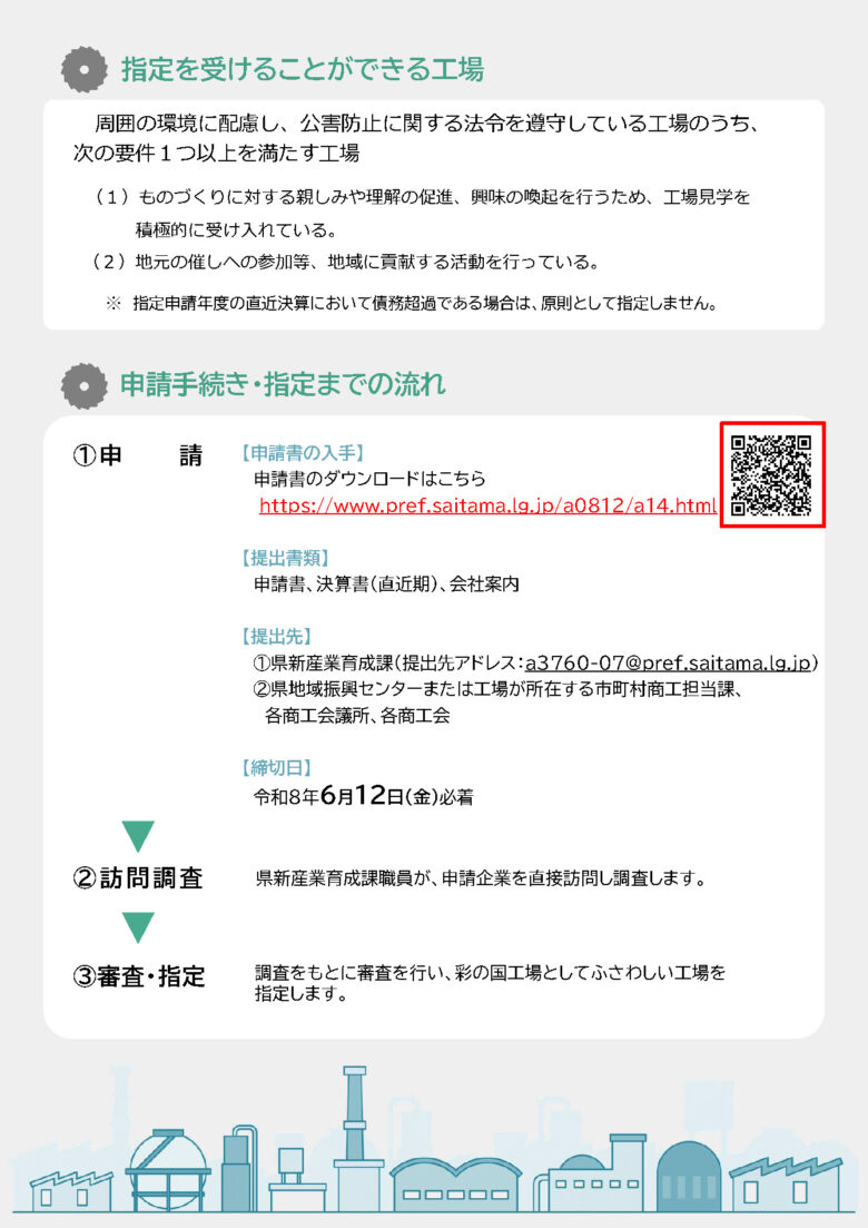 八潮市の企業にも追い風　令和8年度「彩の国工場」募集開始　地域に愛される工場を埼玉県が指定