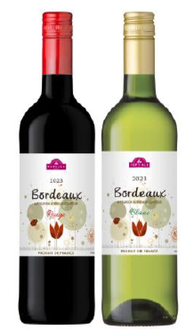 左からトップバリュ AOP ボルドー HVE ルージュ ７５０ml　トップバリュ AOP ボルドー HVE ブラン ７５０ml　本体 各９８０円（税込１,０７８円）