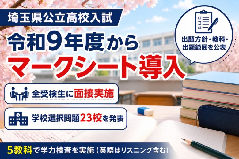 埼玉県公立高校入試、令和9年度の出題方針を公表 マークシート導入や面接実施も