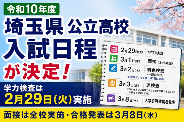 令和10年度 埼玉県公立高校入試日程が決定 学力検査は2月29日実施へ