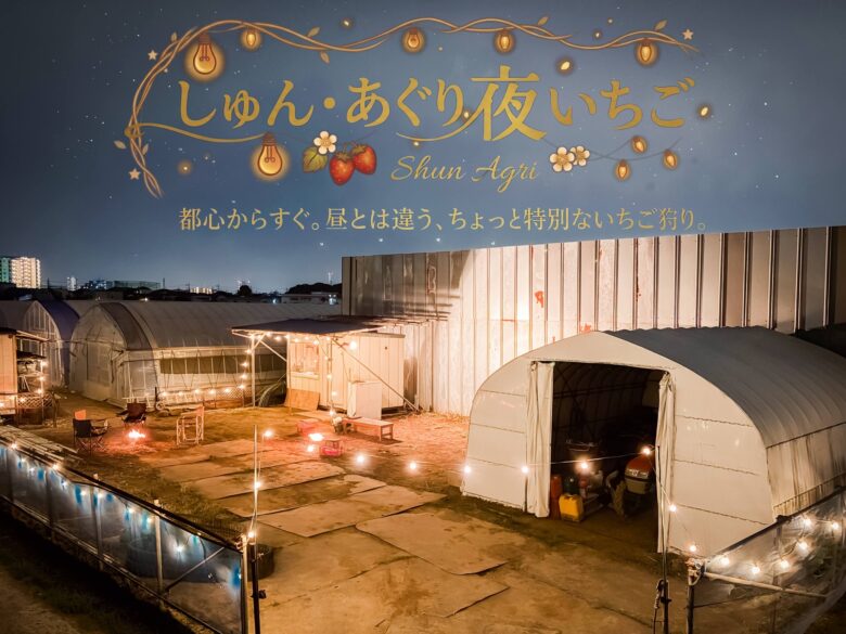 八潮で話題の“夜のいちご狩り”がスタート　焚き火やワッフル体験も楽しめる非日常空間