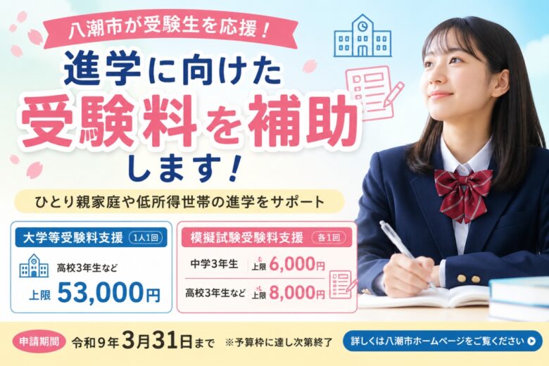 八潮市が受験料を補助　大学受験は最大5万3千円、模試費用も対象に