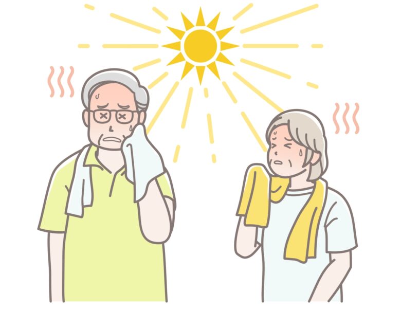 暑さで熱中症になったシニア夫婦のイラスト