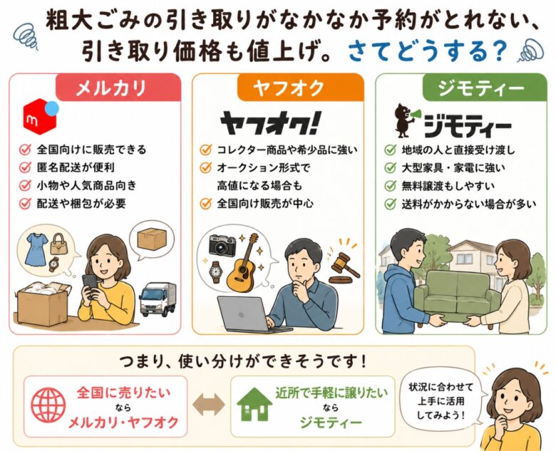 粗大ごみは約1カ月待ちも…注目集まる「ジモティー」活用術　メルカリ・ヤフオクとの違いは？