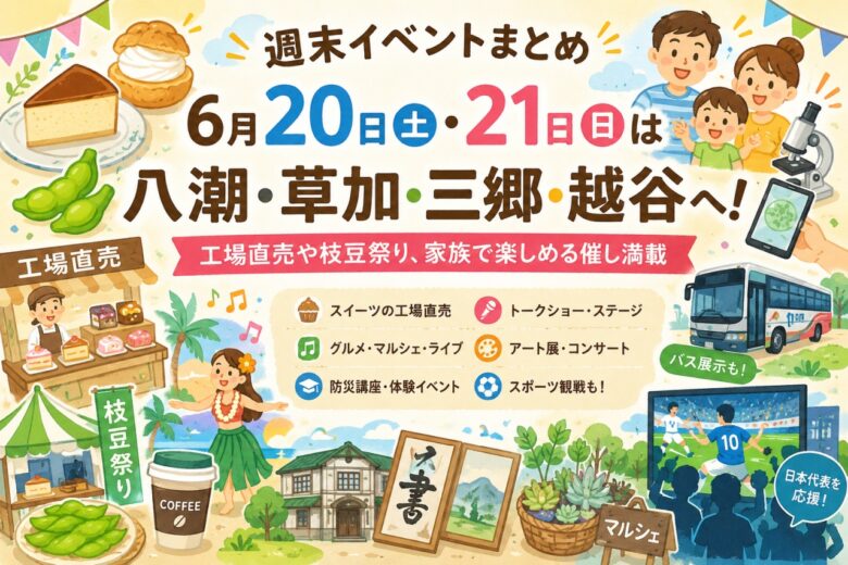 【週末イベントまとめ】6月20日・21日は八潮・草加・三郷・越谷へ!工場直売や枝豆祭り、家族で楽しめる催し満載
