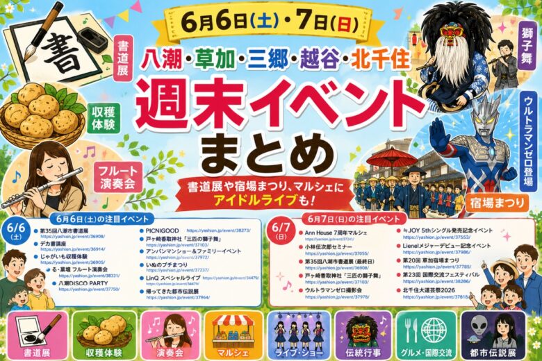【6月7日・8日】八潮・草加・三郷・越谷の週末イベントまとめ　書道展や宿場まつり、マルシェにアイドルライブも
