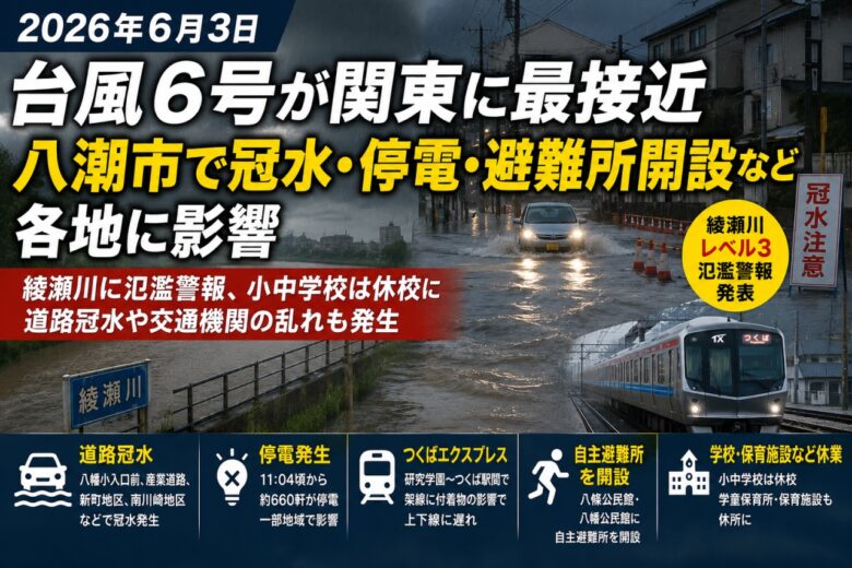 綾瀬川に氾濫警報、小中学校は休校に 道路冠水や交通機関の乱れも発生した6月3日の記録