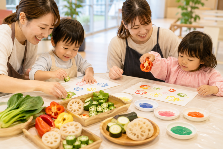 \親子でぺたぺた♪/ お野菜スタンプでポストカードを作ろう!