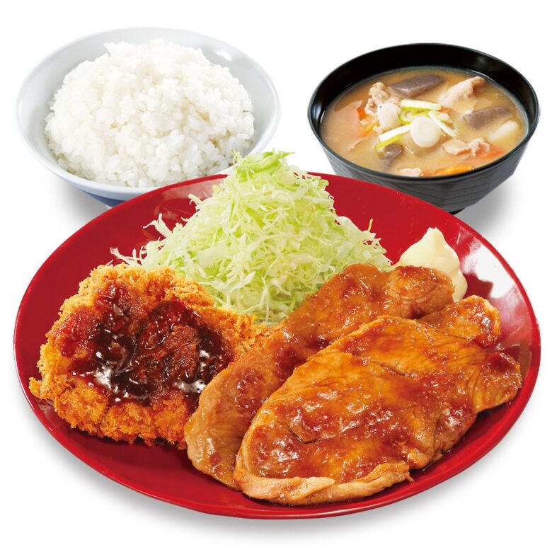 大判豚の生姜焼きとチキンカツの合い盛り定食(ダブル)
