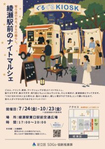 綾瀬駅前に夕暮れの「ぐるぐるKIOSK 綾瀬駅前のナイトマルシェ」初開催　仕事帰りに寄り道を