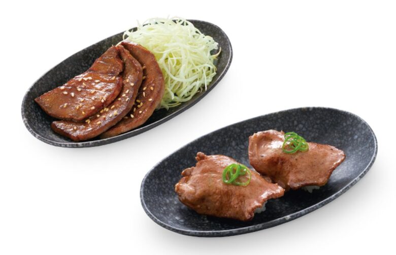左上：厚切り牛タンステーキ　　右下：牛タンにぎり