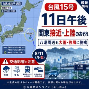台風15号、11日午後に関東へ接近・上陸のおそれ　八潮も大雨・強風に警戒