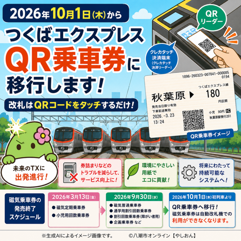 TXが10月1日から「QR乗車券」へ 磁気きっぷは9月末で終了、八潮駅も新方式に