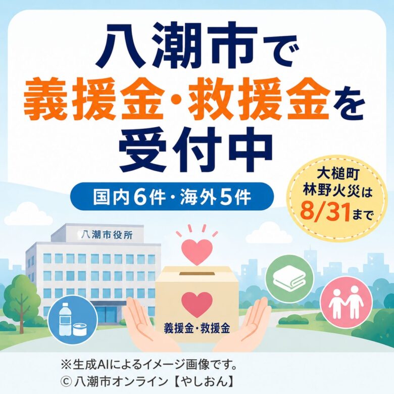 八潮市で義援金・救援金11件を受付中 大槌町林野火災は8月31日まで