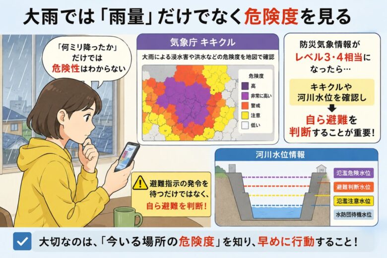 大雨では「雨量」だけでなく危険度を見る