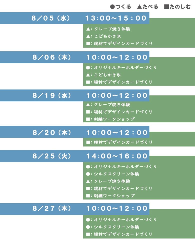 草加・ミノリテラスで夏休み企画「夏のオ~プンテラス」 ものづくりやクレープ体験も