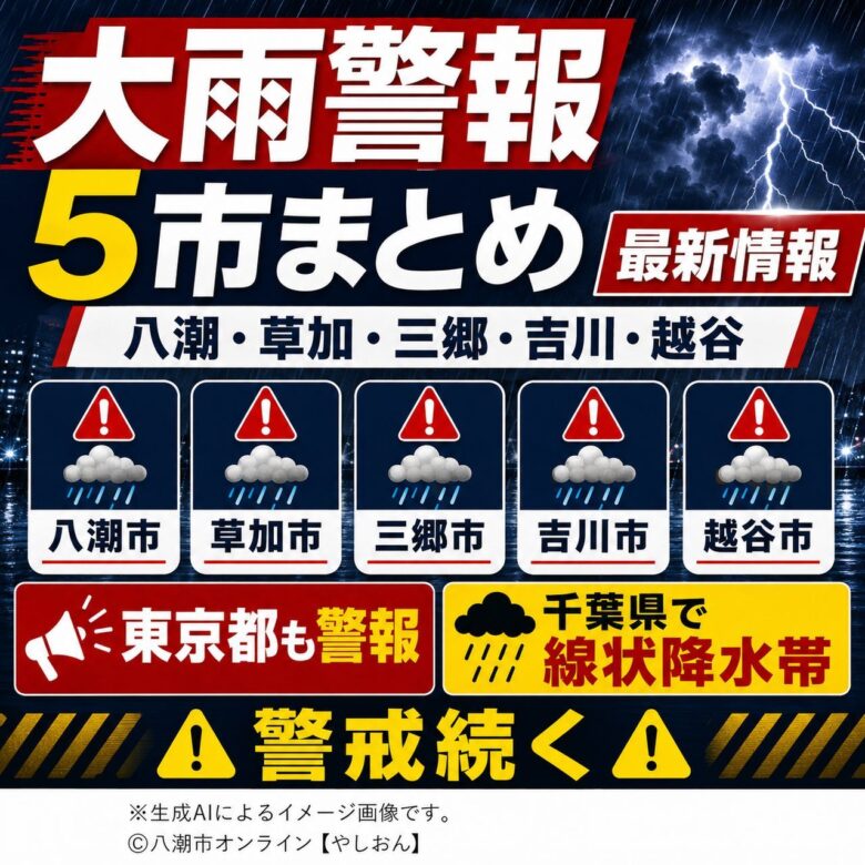 【大雨警戒】八潮・草加・越谷で大雨・氾濫警報 千葉では線状降水帯が発生