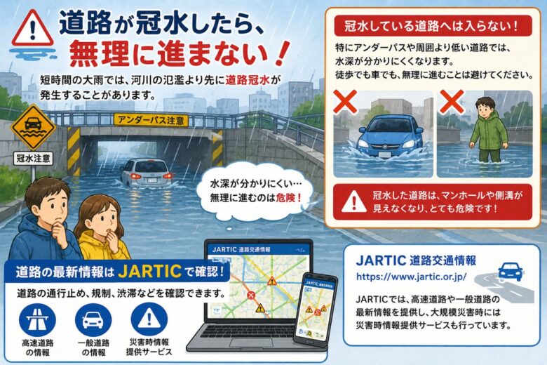 道路が冠水したら、無理に進まない