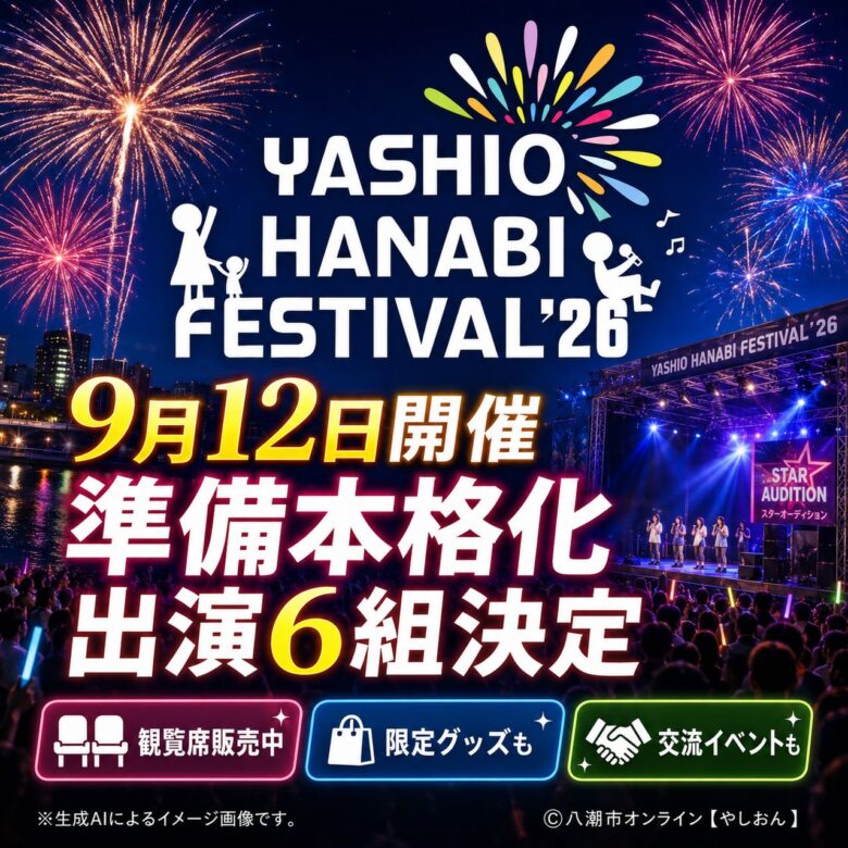 9月12日開催!八潮花火フェスティバル準備本格化 出演6組決定、観覧席も販売中