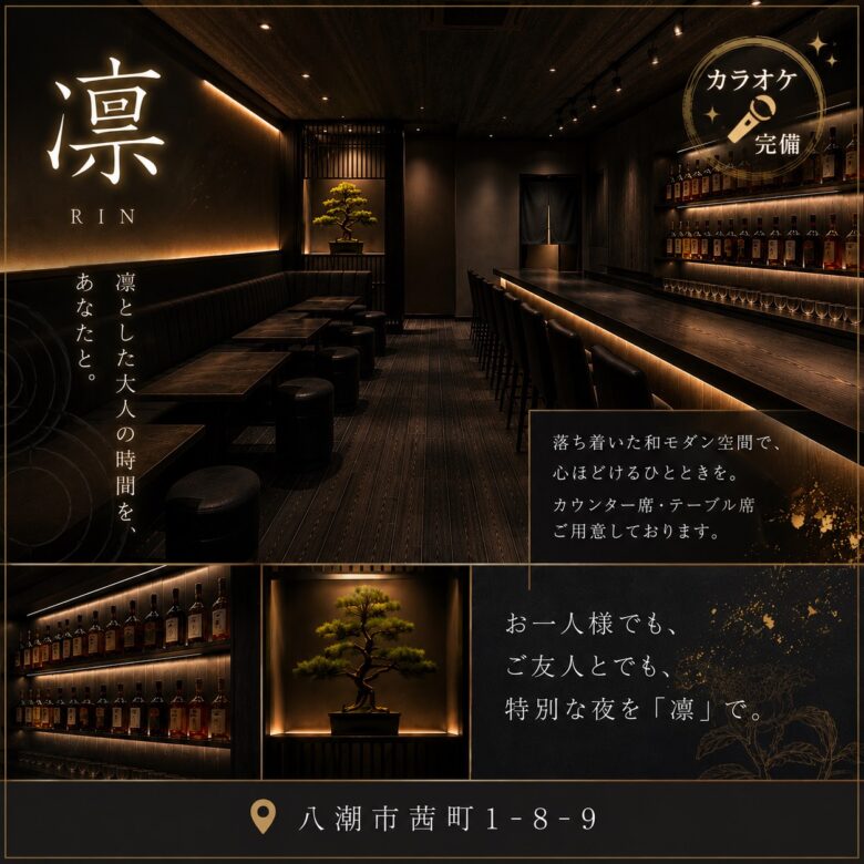 八潮市茜町に和モダンBAR「凛 -RIN-」9月5日オープン　美容室LOVESTが新展開