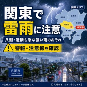 八潮は雨、関東各地で雷雨に警戒　千葉では大雨警報も【8月22日17時台】