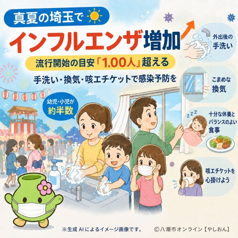 真夏の埼玉でインフルエンザ増加 流行開始の目安「1.00人」超える