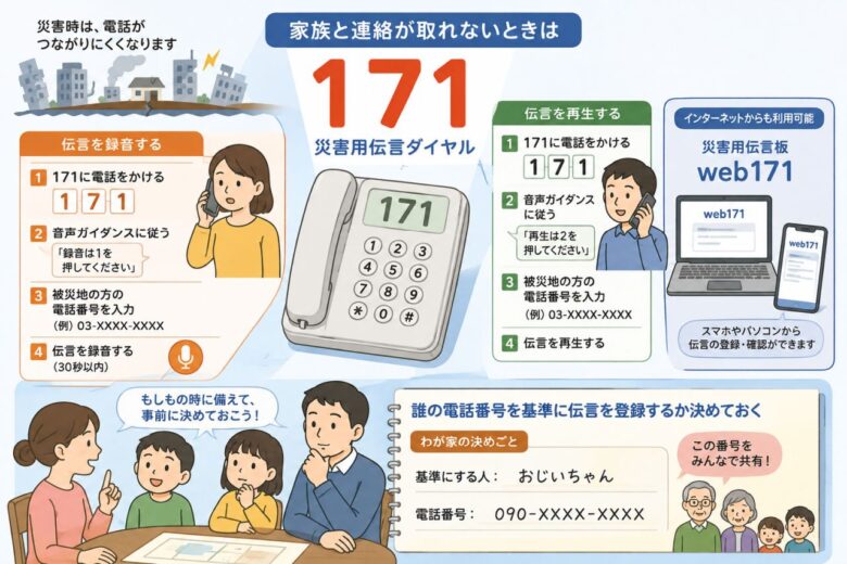 家族と連絡が取れないときは「171」