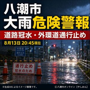 【8月13日20時45分】八潮市は大雨危険警報　道路冠水、外環道で通行止め