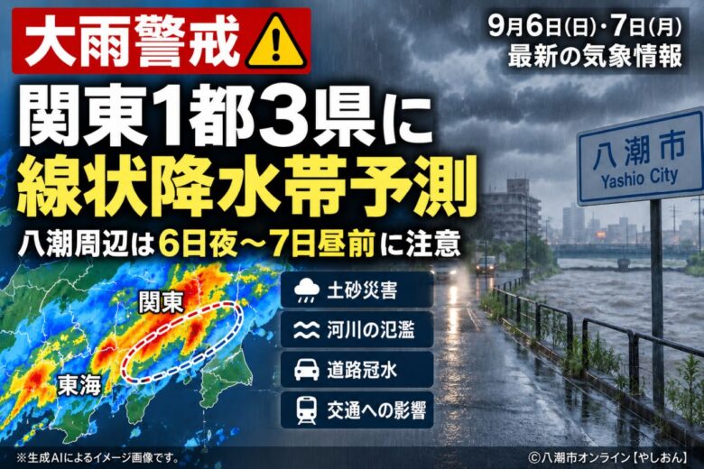 【大雨警戒】関東1都3県に線状降水帯予測 八潮周辺は6日夜~7日昼前に注意